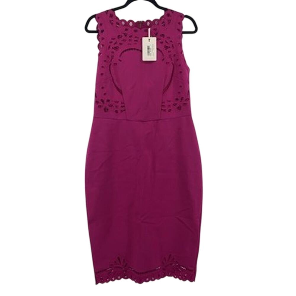 Ted Baker Verita Cut Out Heart BodyCon Dress Fuchsia Pink sz 4/US 10 NWT
